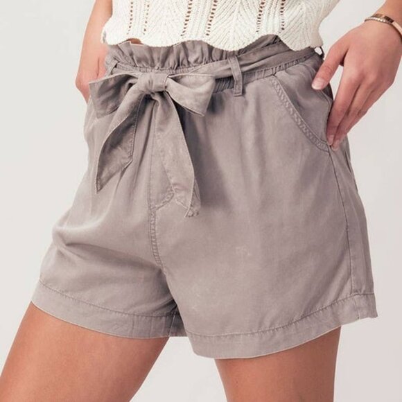 Khaki High Waist Paper Bag Shorts - Picture 1 of 3